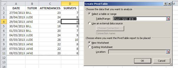 Dynamic pivot table ranges