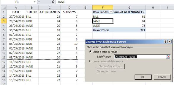 Dynamic data ranges for Excel